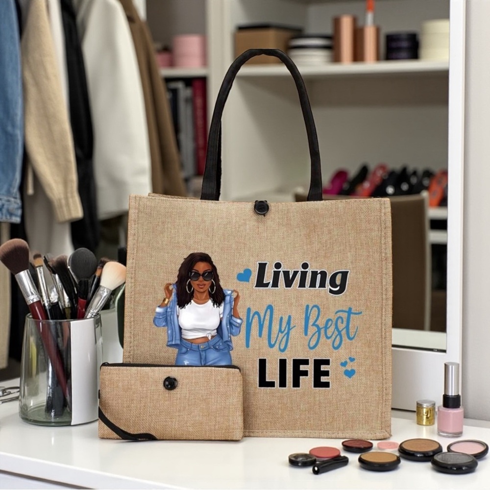 NWT Living My Best Life Beige Tote Bag
